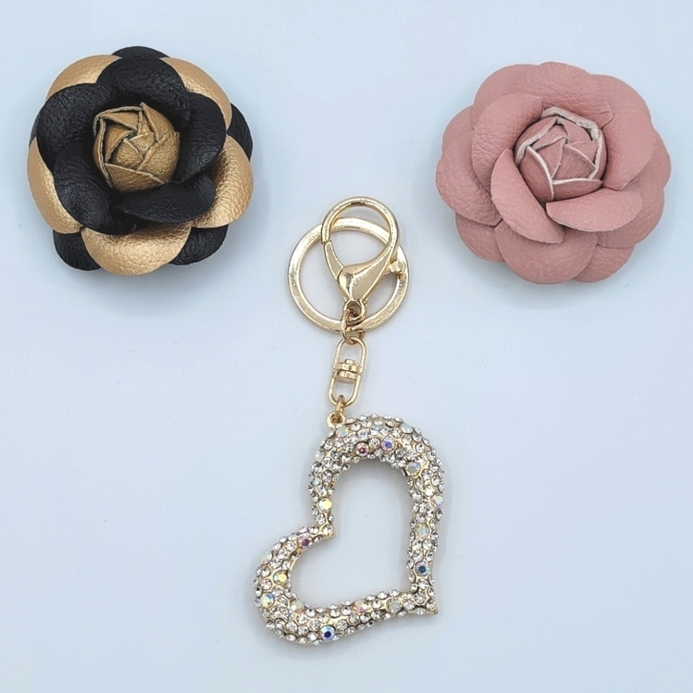Bag Accessory Bundle 2 Camelias & Heart Bag Charm #2189